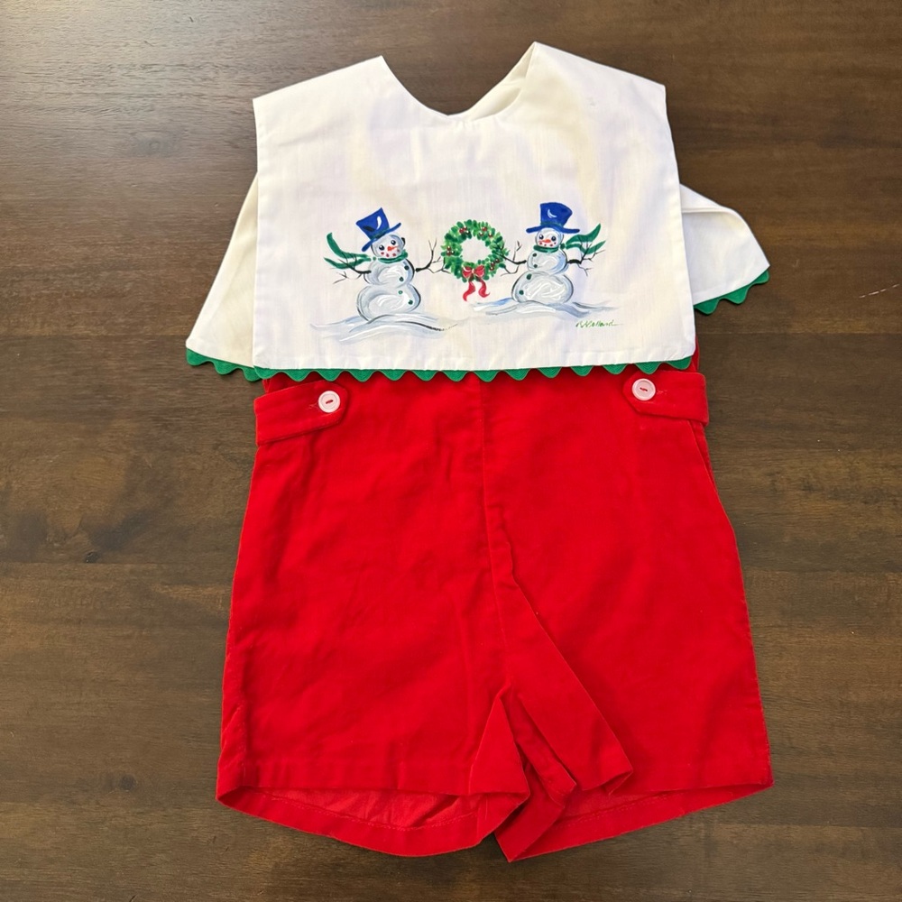 Vintage Hand Painted Festive Snowman‎ Kids Set Red and White
